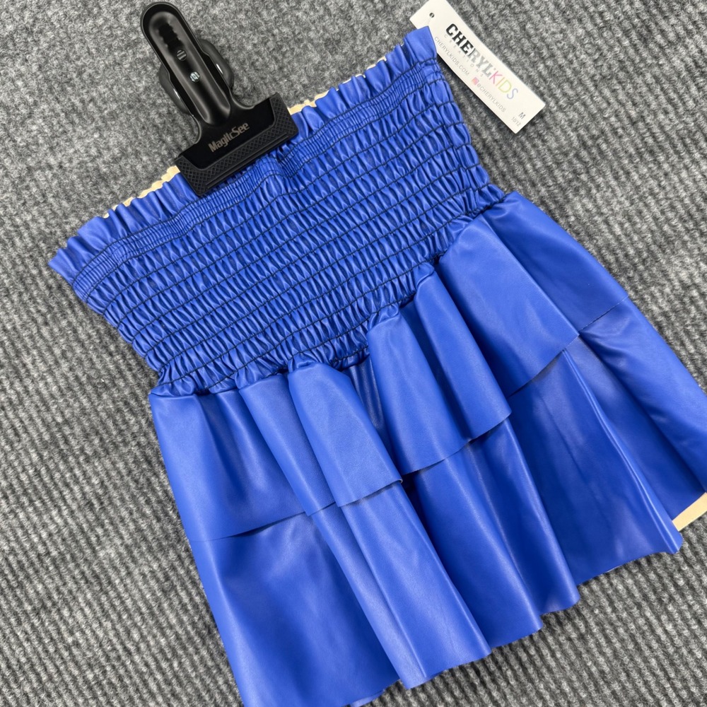 Cheryl Kids Skirt Kids 10/12 Royal Blue New Smocked Faux Leather Ruffle Tiered